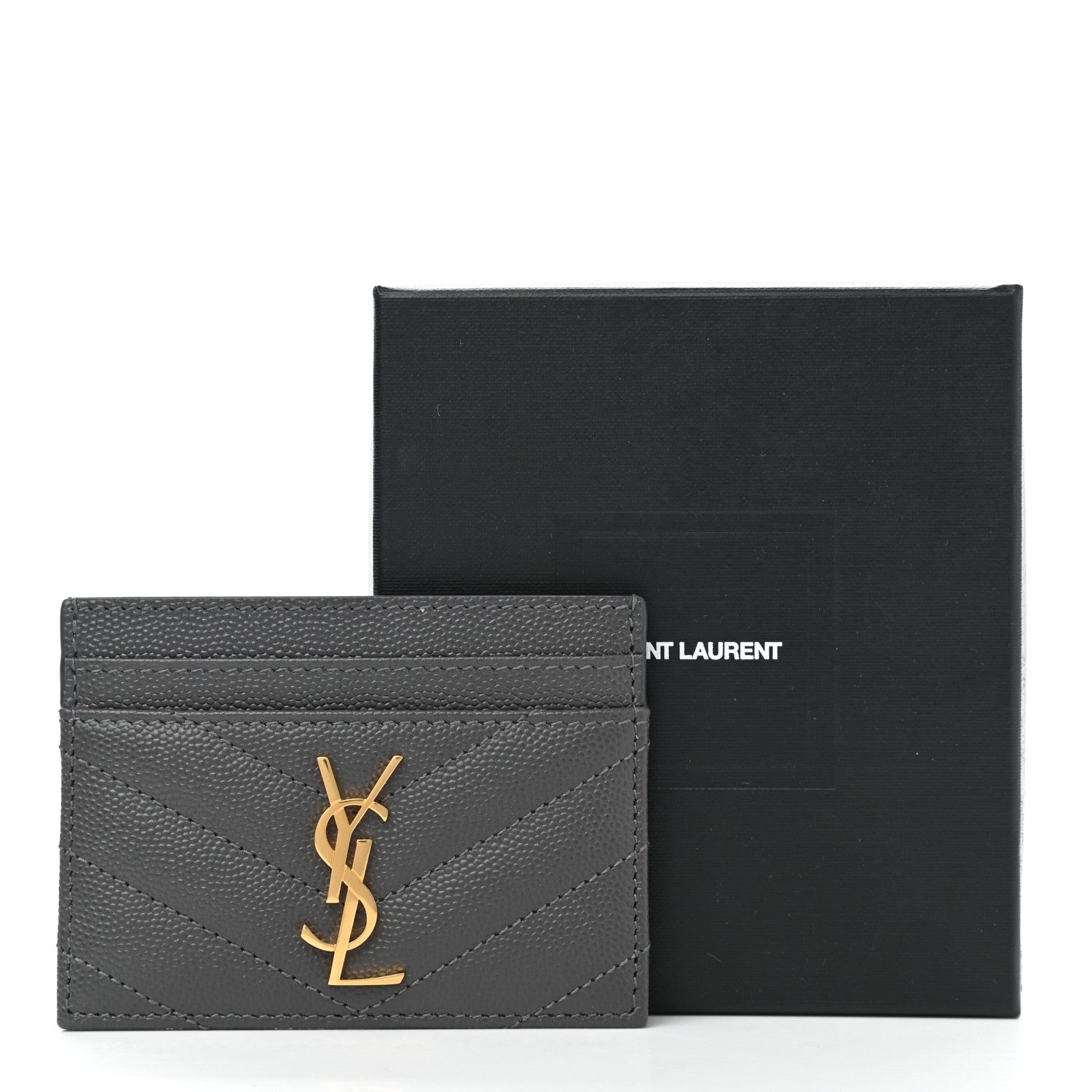 Saint Laurent Grain De Poudre Matelasse Chevron Monogram Credit Card Case Storm 8 of 8