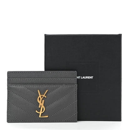 Saint Laurent Grain De Poudre Matelasse Chevron Monogram Credit Card Case Storm 8 of 8