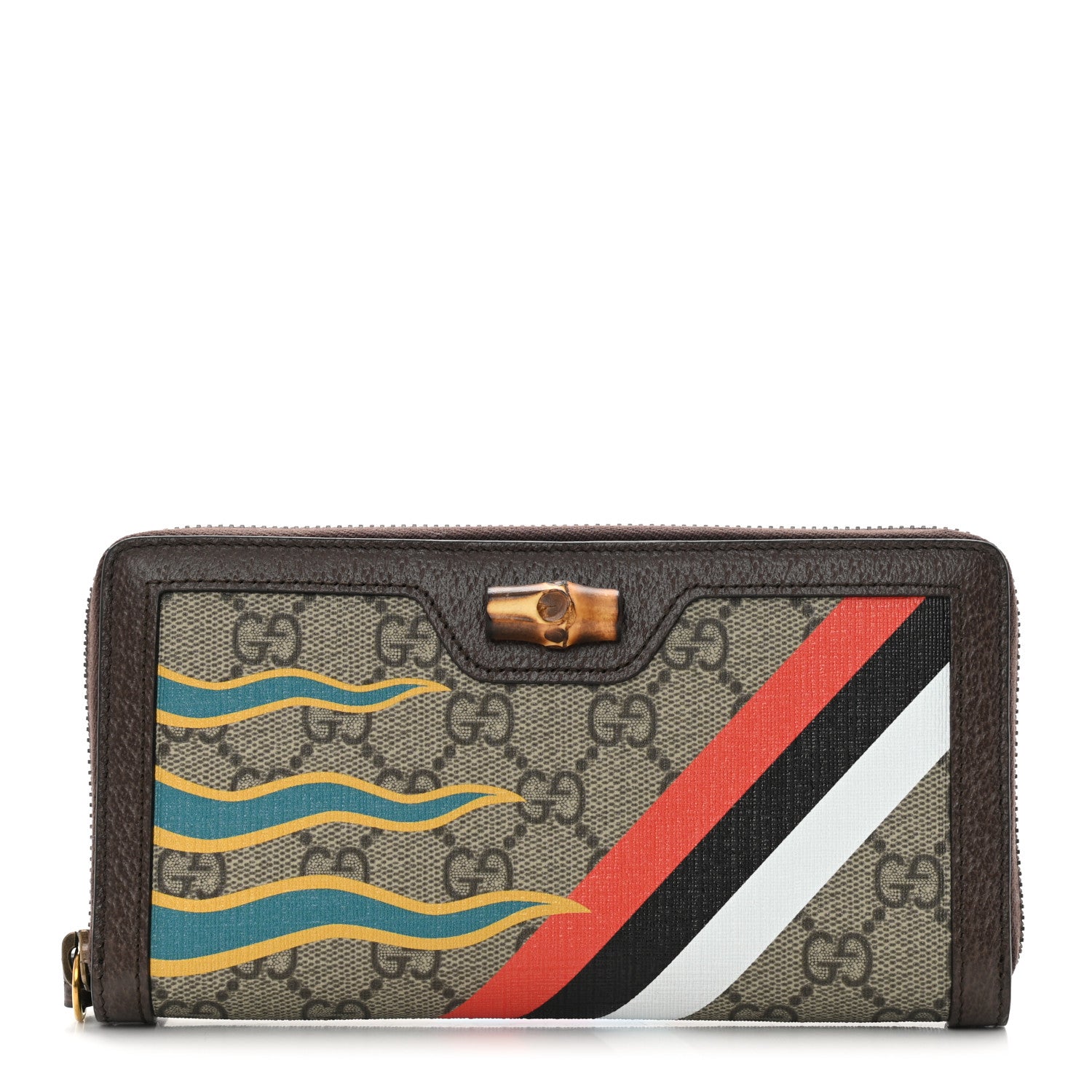 Gucci GG Supreme Monogram Equestrian Diana Zip Around Continental Wallet Beige Ebony Multicolor New Acero 1 of 8