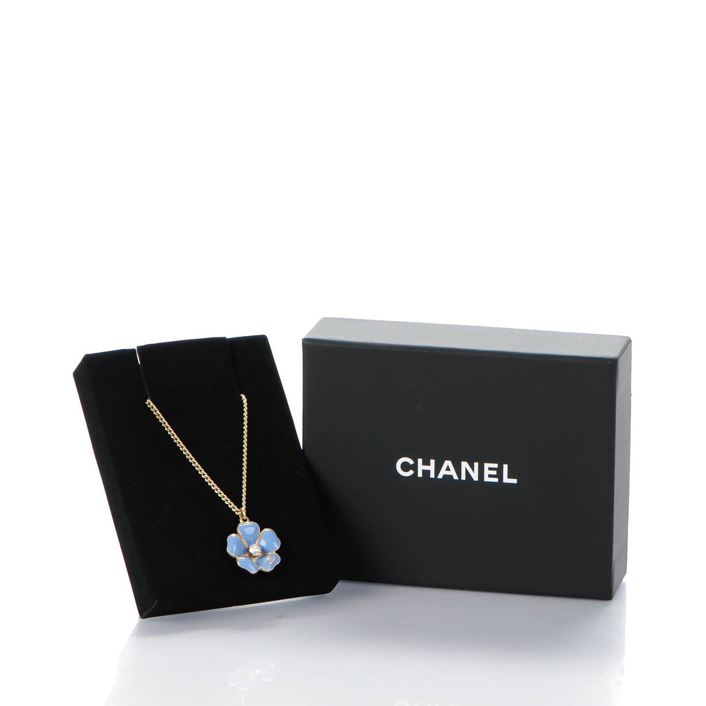 Crystal Enamel Camellia CC Necklace Gold Blue
