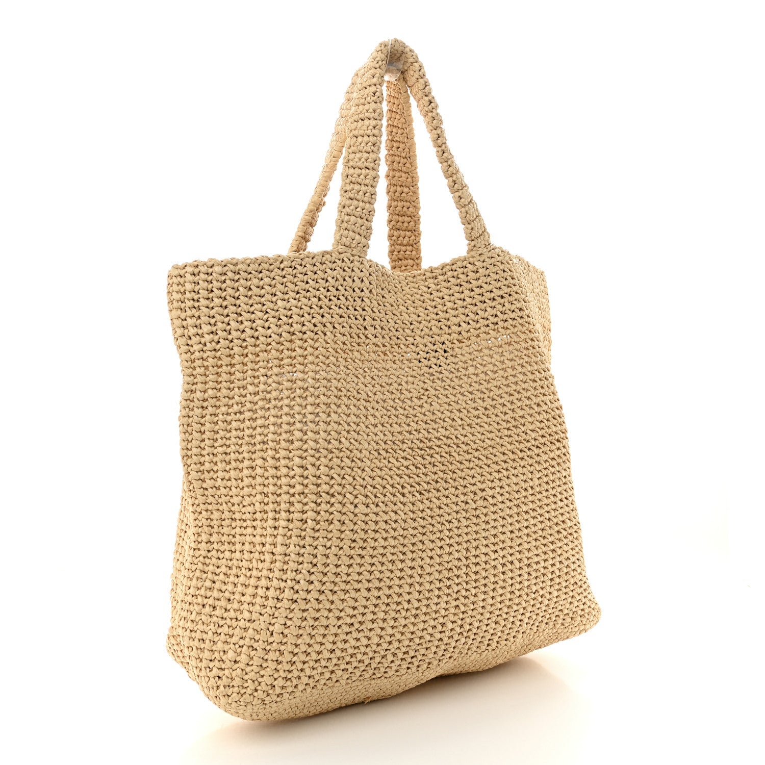 Prada Yarn Raffia Effect Crochet Embroidered Logo Tote Naturale 3 of 10