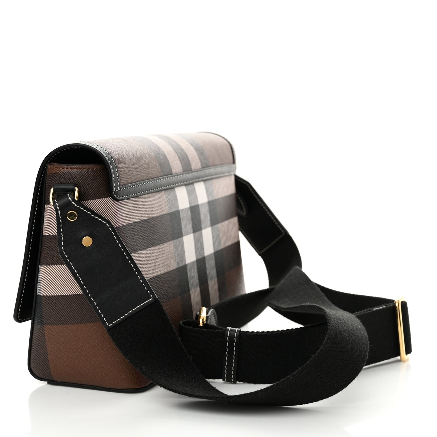 Calfskin Giant Check E-Canvas Note Crossbody Bag Dark Birch Brown