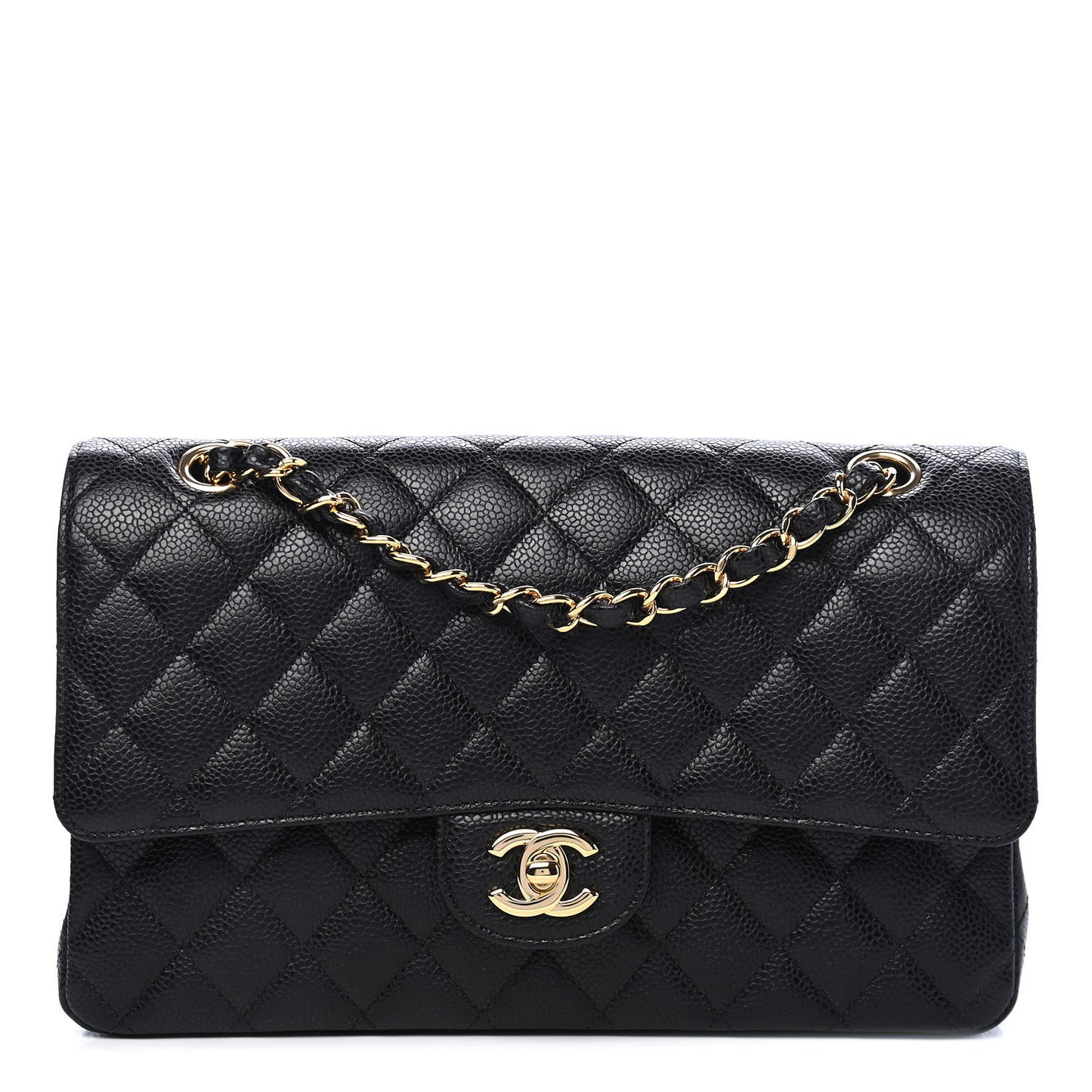 Caviar Quilted Medium Double Flap Black