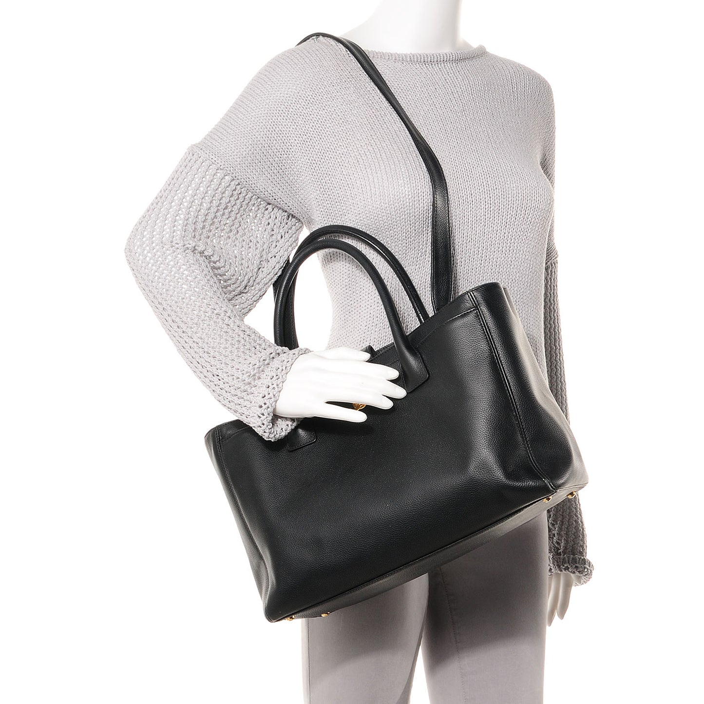 Calfskin Cerf Shopper Tote Black