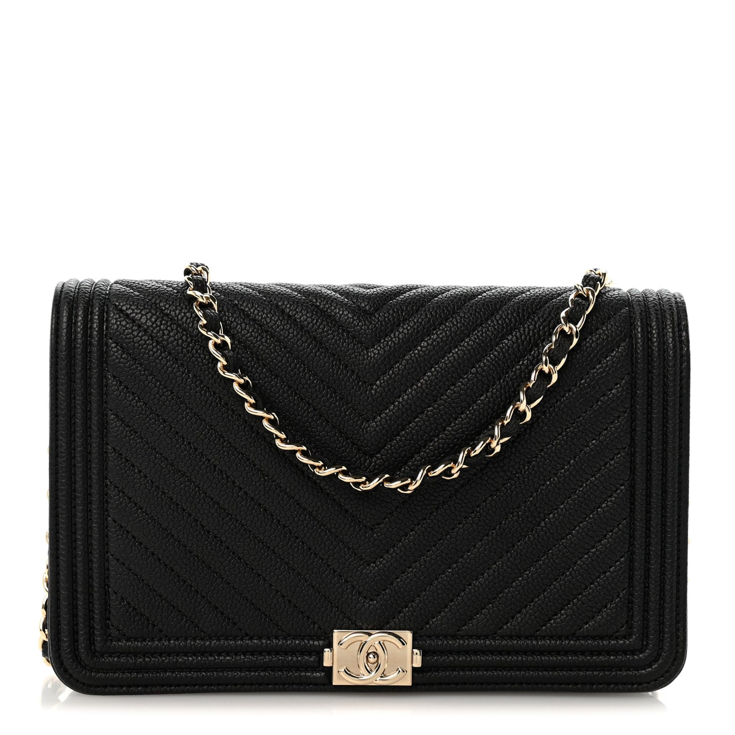 Caviar Chevron Quilted Boy Wallet On Chain WOC Black