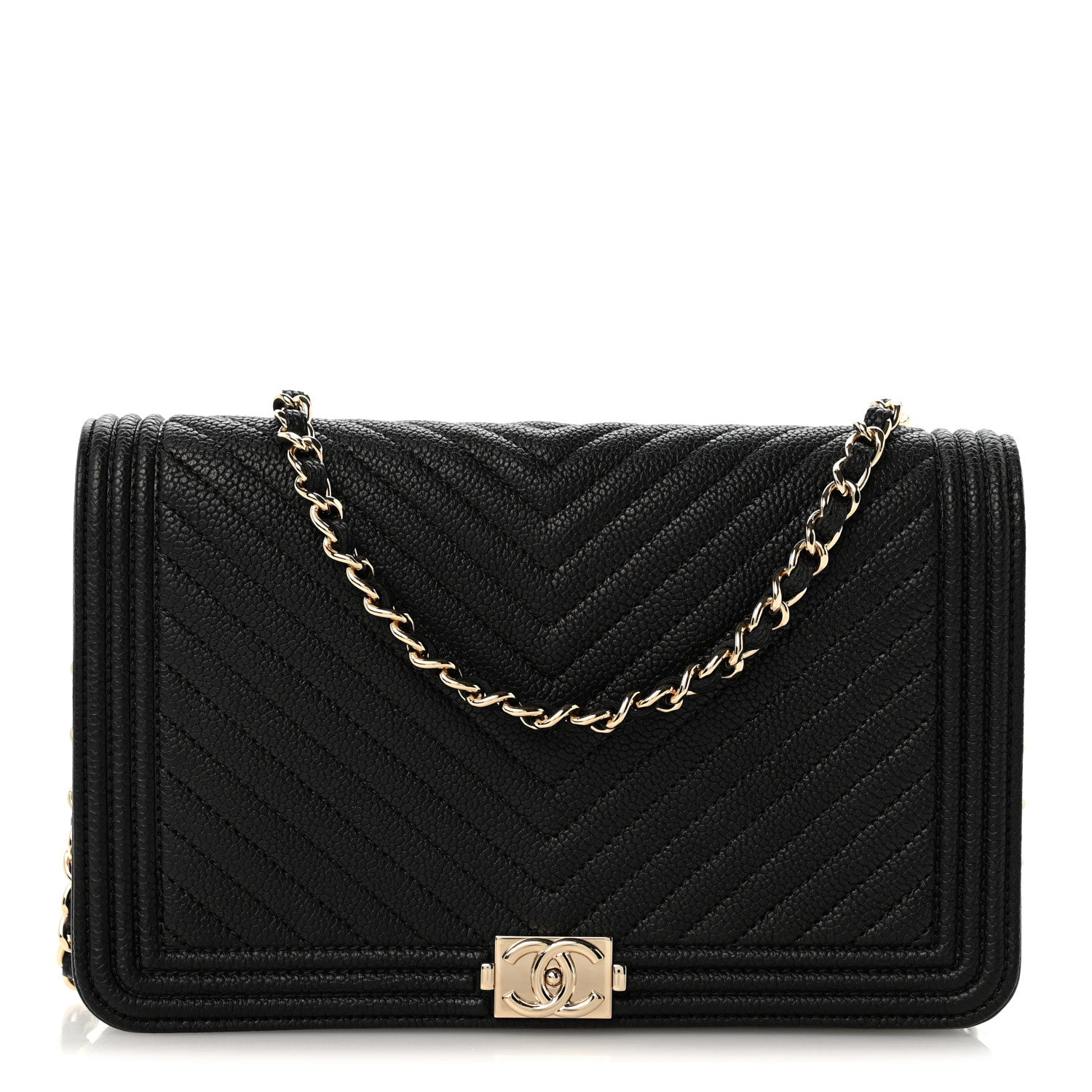 Chanel Caviar Chevron Quilted Boy Wallet On Chain WOC Black 1 of 14