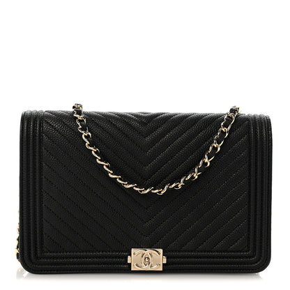 Chanel Caviar Chevron Quilted Boy Wallet On Chain WOC Black 1 of 14