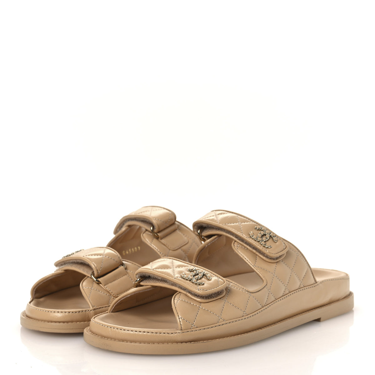 Chanel Lambskin Quilted Velcro Dad Chain CC Slide Sandals 40.5 Beige 4 of 11