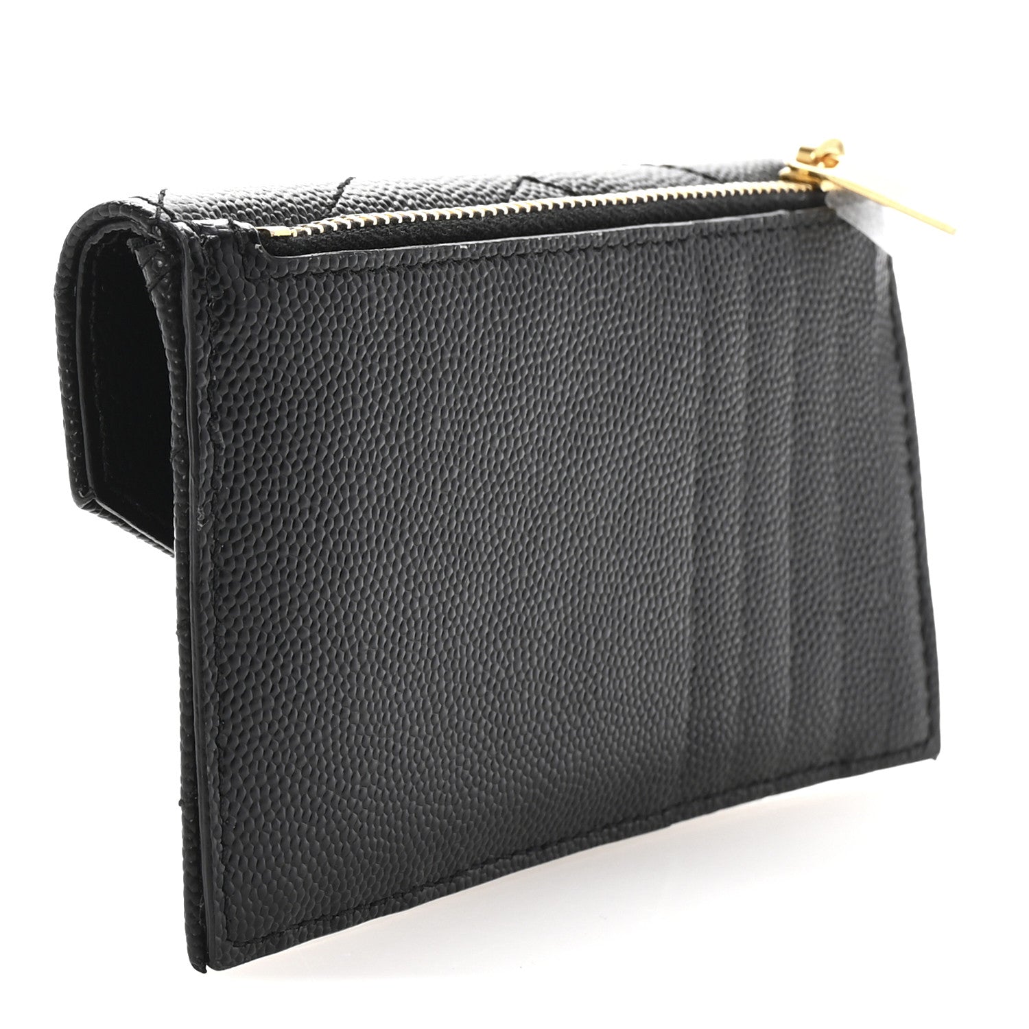 Saint Laurent Grain De Poudre Matelasse Chevron Monogram Compact Wallet Black 3 of 7