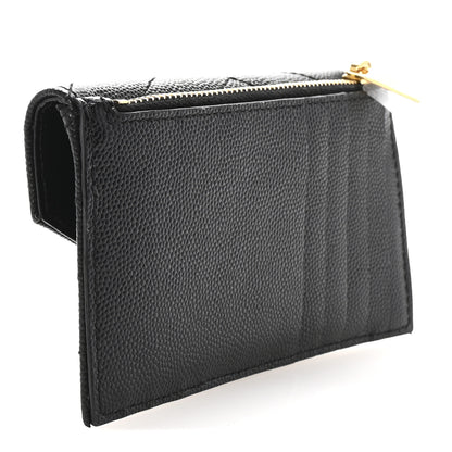 Saint Laurent Grain De Poudre Matelasse Chevron Monogram Compact Wallet Black 3 of 7