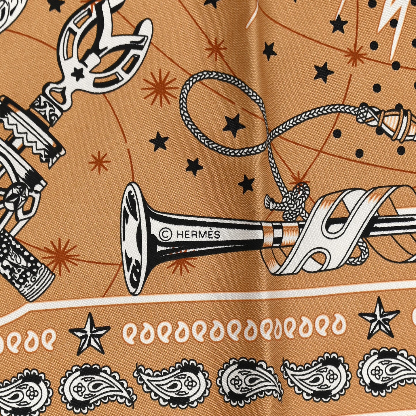Silk Chorus Stellarum Bandana Scarf 55 Beige Dore White