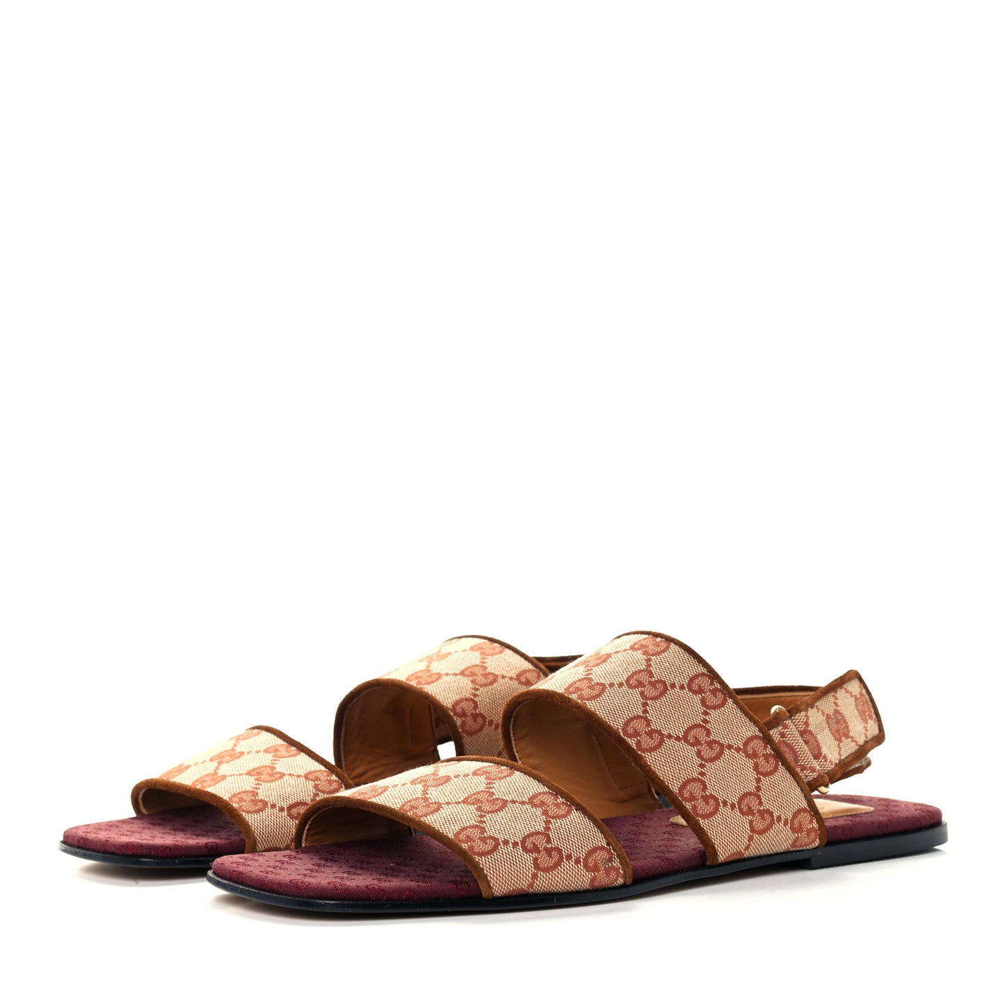 Canvas GG Monogram Mens Slingback Flat Sandals 9 Beige Ruggine Cuir
