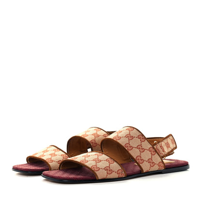 Gucci Canvas GG Monogram Mens Slingback Flat Sandals 9 Beige Ruggine Cuir 3 of 10