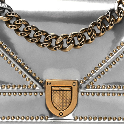Christian Dior Metallic Patent Studded Small Diorama Flap Bag Silver 7 of 9