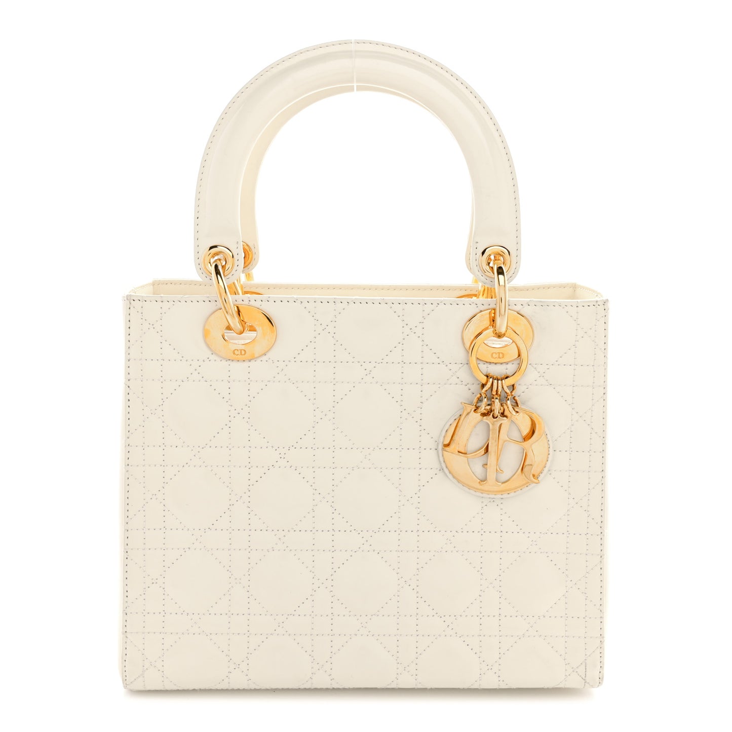 Glazed Calfskin Cannage Medium Lady Dior White