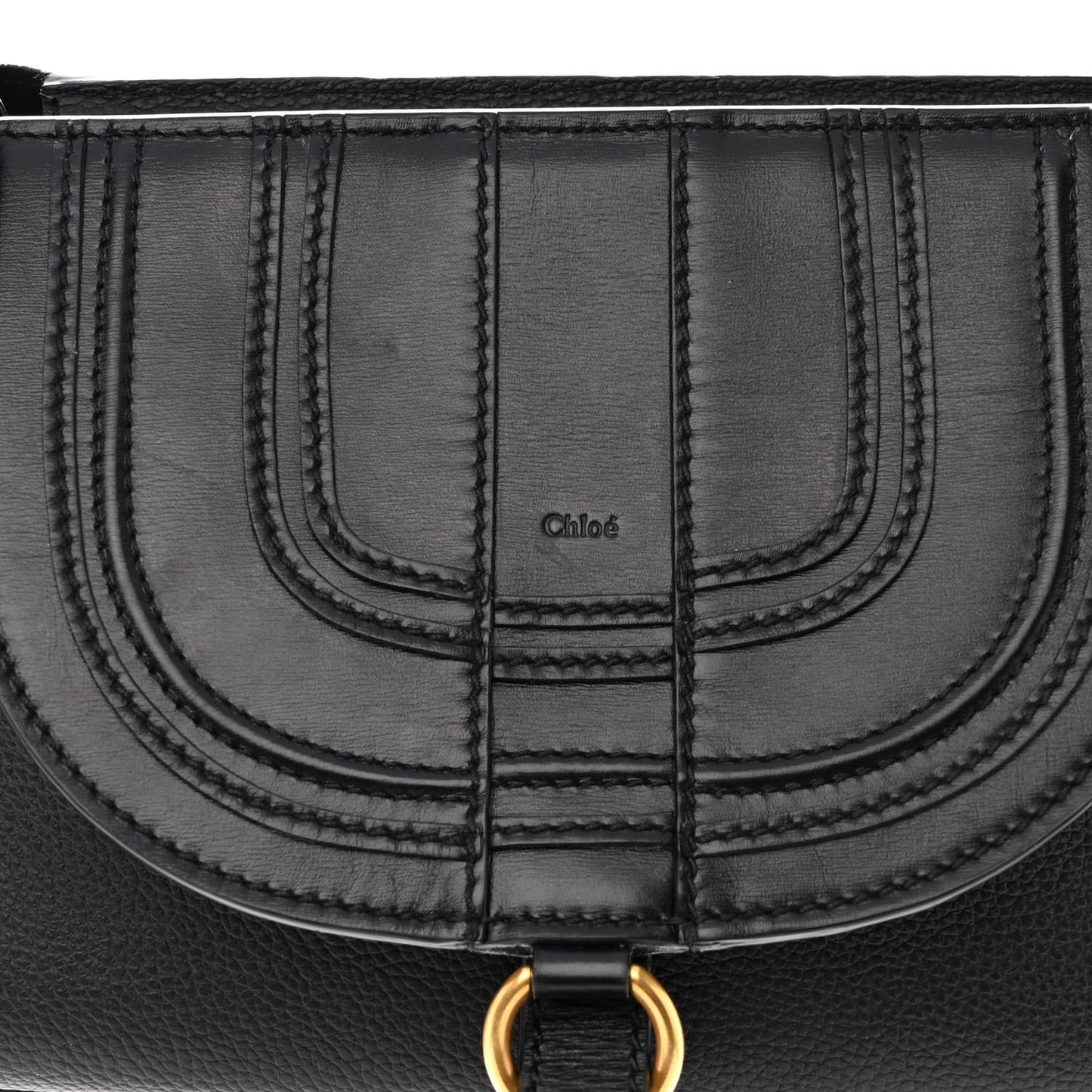 Shiny Grained Calfskin Marcie Clutch Black