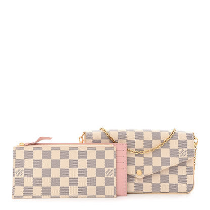 Louis Vuitton Damier Azur Pochette Felicie Chain Wallet Rose Ballerine 1 of 14