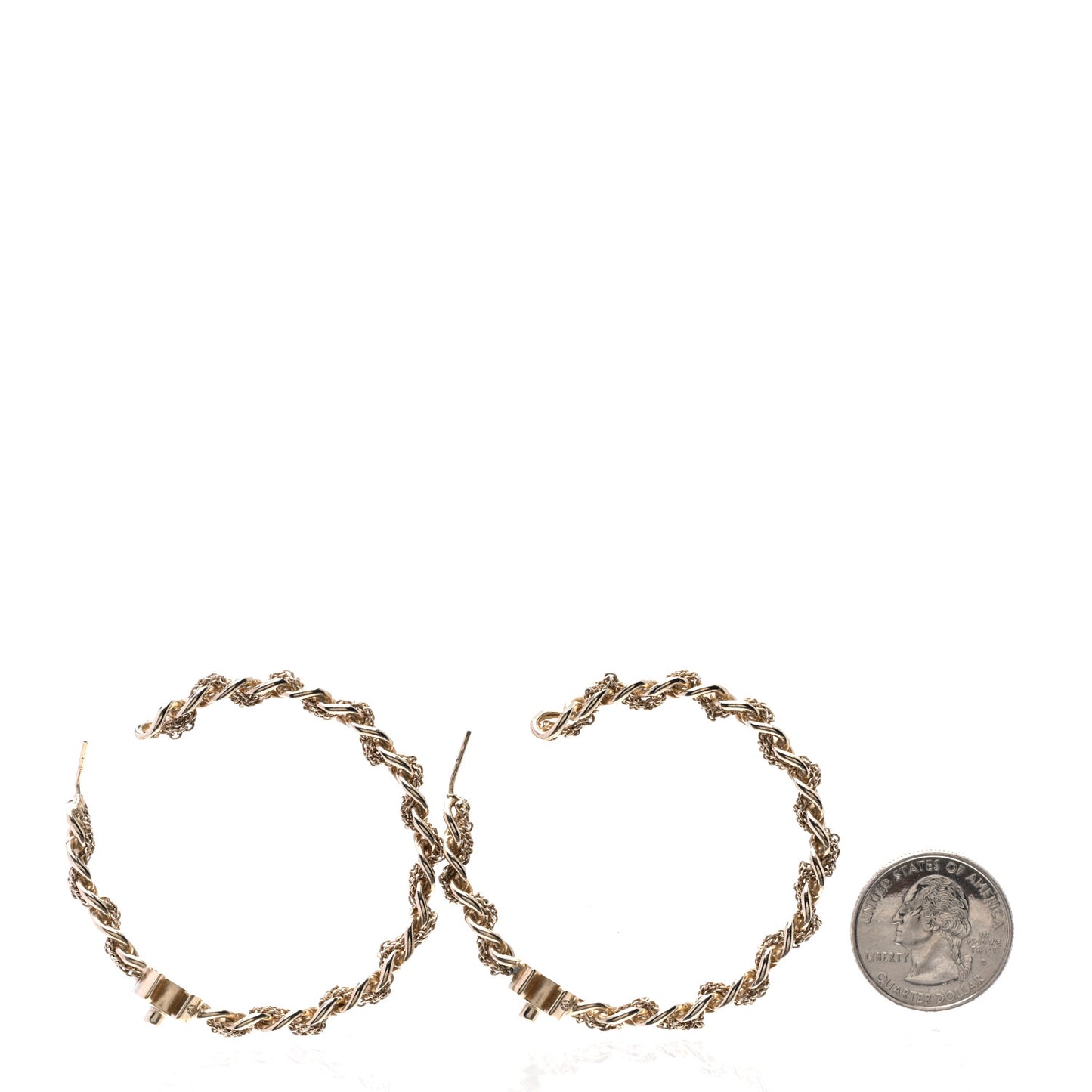 Metal CC Turnlock Chain Hoop Earrings Gold
