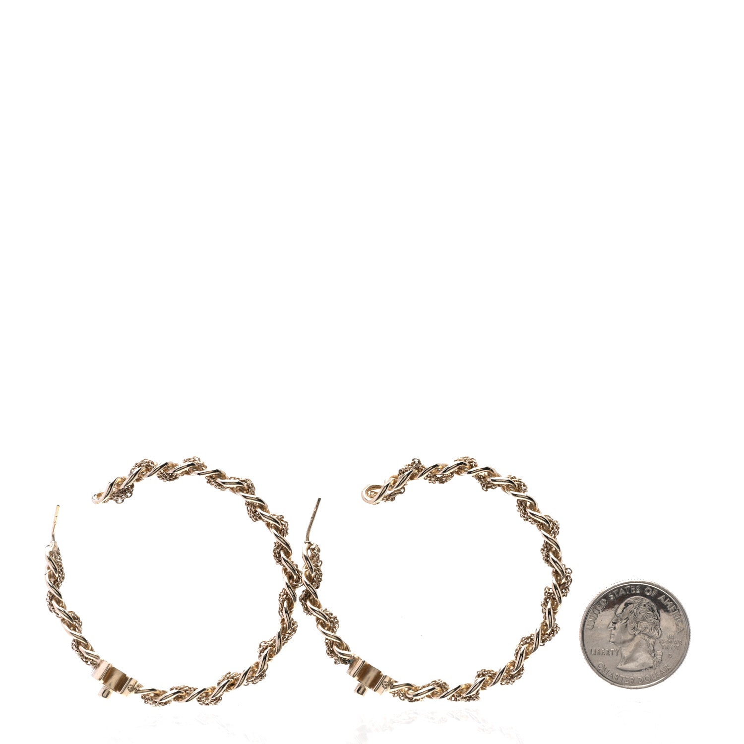 Chanel Metal CC Turnlock Chain Hoop Earrings Gold 2 of 4
