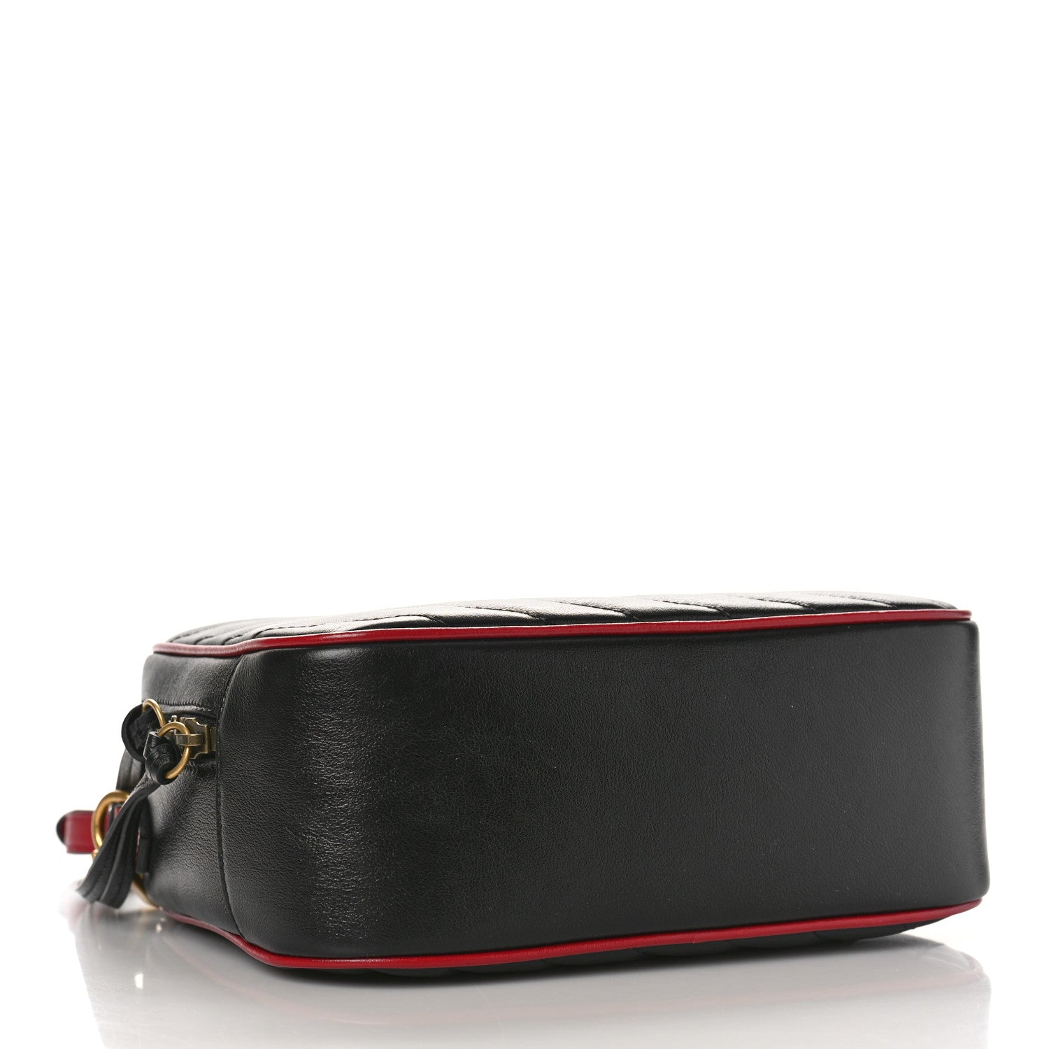 Gucci Vintage Effect Calfskin Matelasse Diagonal Small Torchon GG Marmont Bamboo Top Handle Shoulder Bag Black Romantic Cherry 4 of 9