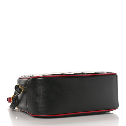 Gucci Vintage Effect Calfskin Matelasse Diagonal Small Torchon GG Marmont Bamboo Top Handle Shoulder Bag Black Romantic Cherry 4 of 9