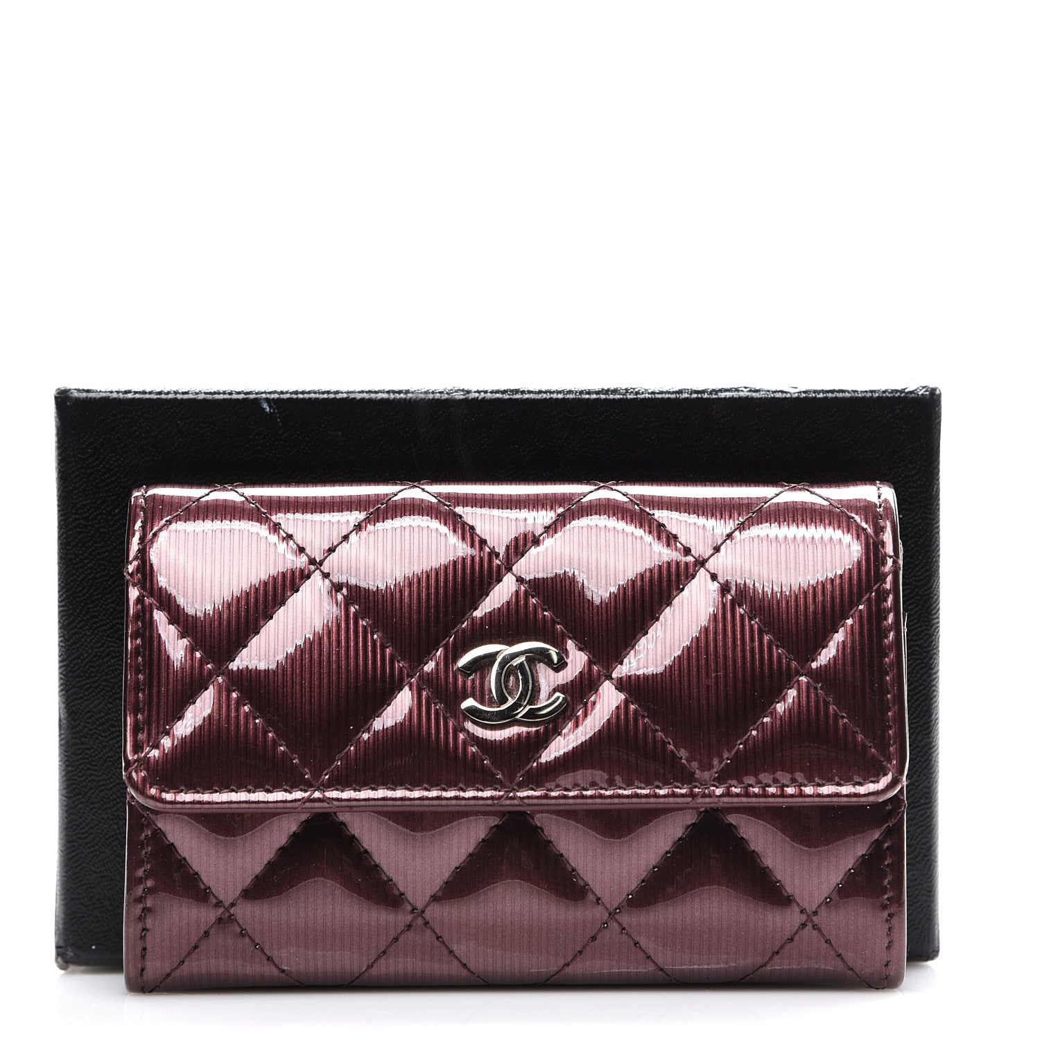 Chanel Striated Patent Quilted Flap Card Holder Burgundy 8 of 8