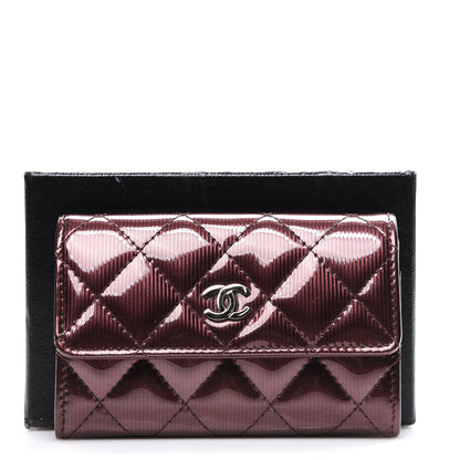 Chanel Striated Patent Quilted Flap Card Holder Burgundy 8 of 8
