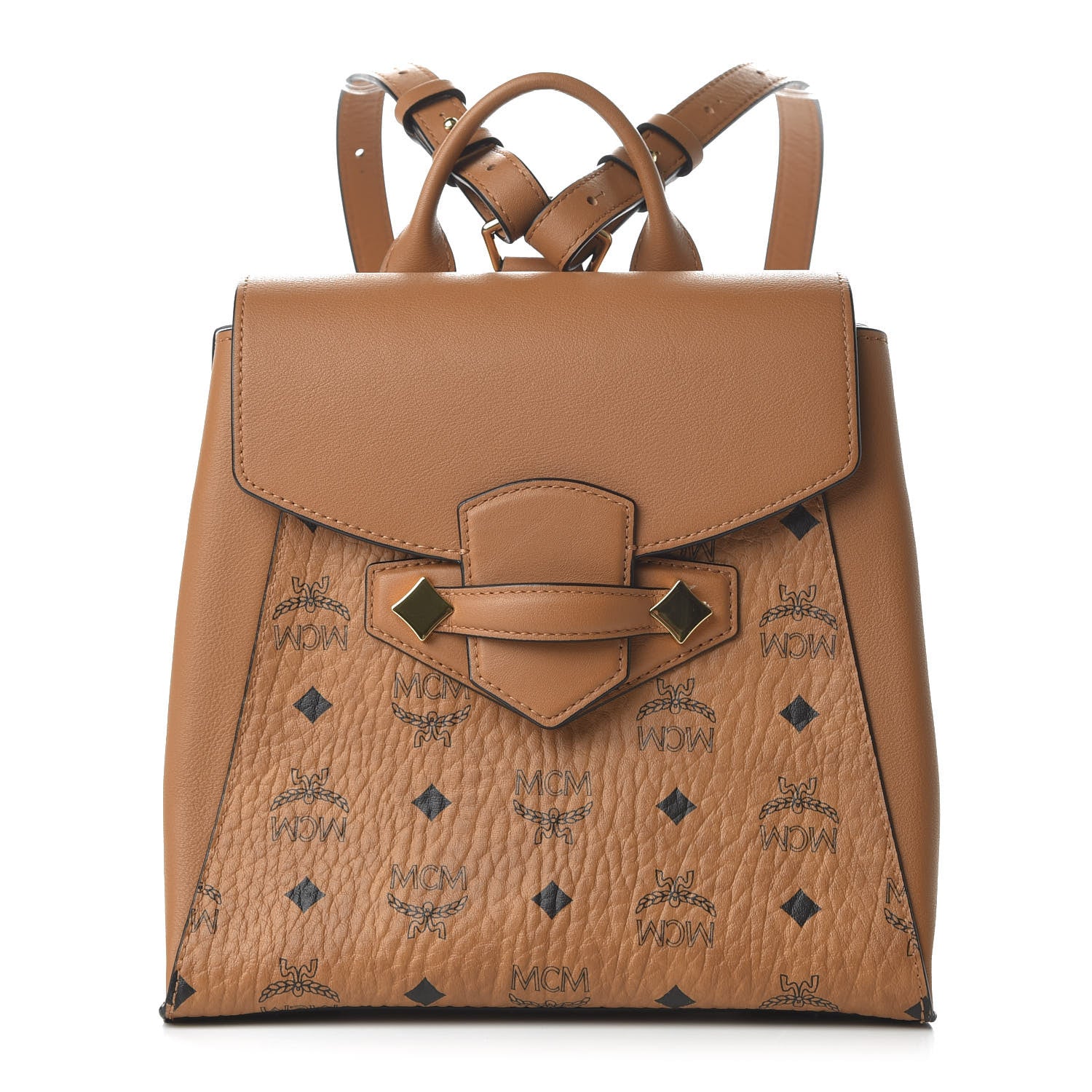MCM Calfskin Essential Visetos Small Backpack Cognac 1 of 8