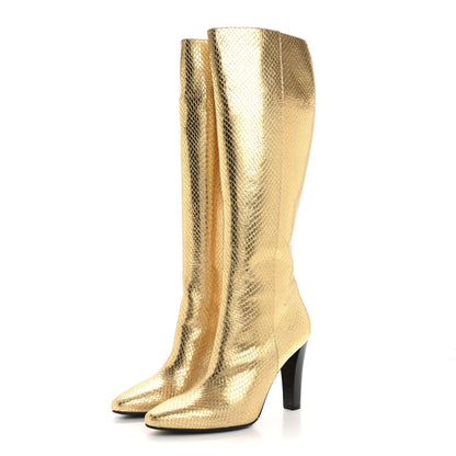 Saint Laurent Metallic Calfskin Python Embossed Knee Boot 40 Gold 3 of 8