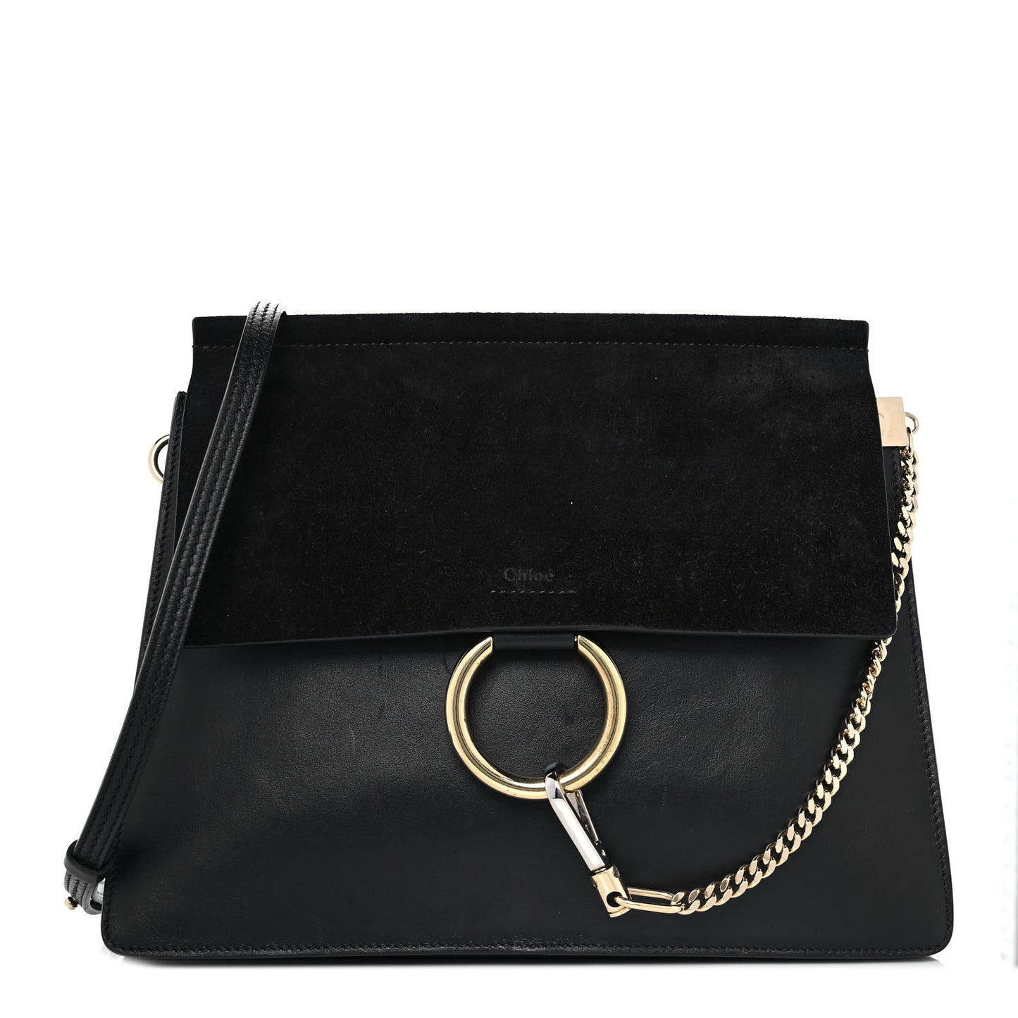 Suede Calfskin Medium Faye Shoulder Bag Black