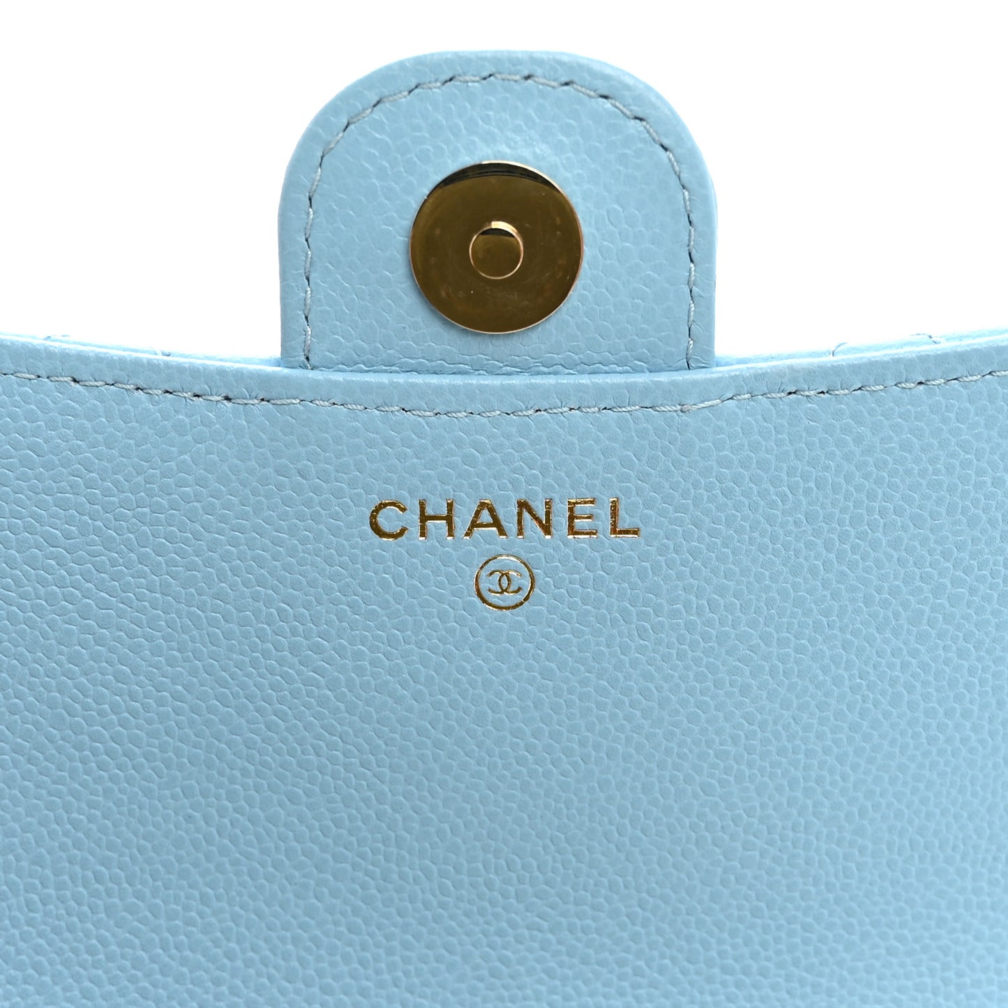 Caviar Quilted Flap Phone Holder With Chain Light Blue