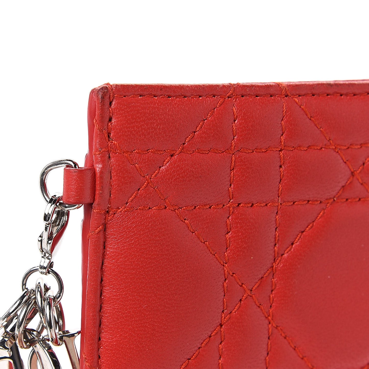 Lambskin Cannage Lady Dior Card Holder Red