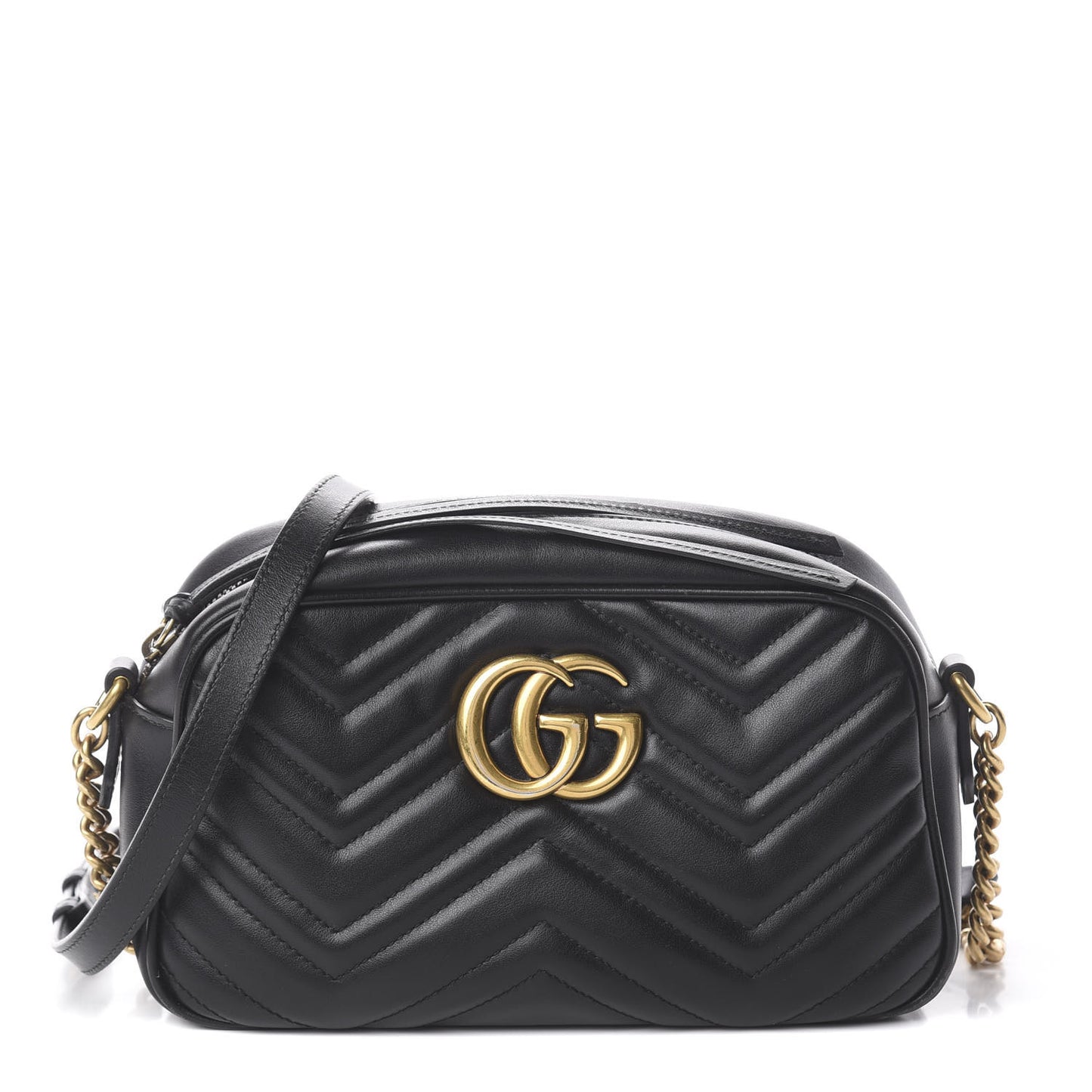 Calfskin Matelasse Small GG Marmont Chain Shoulder Bag Black