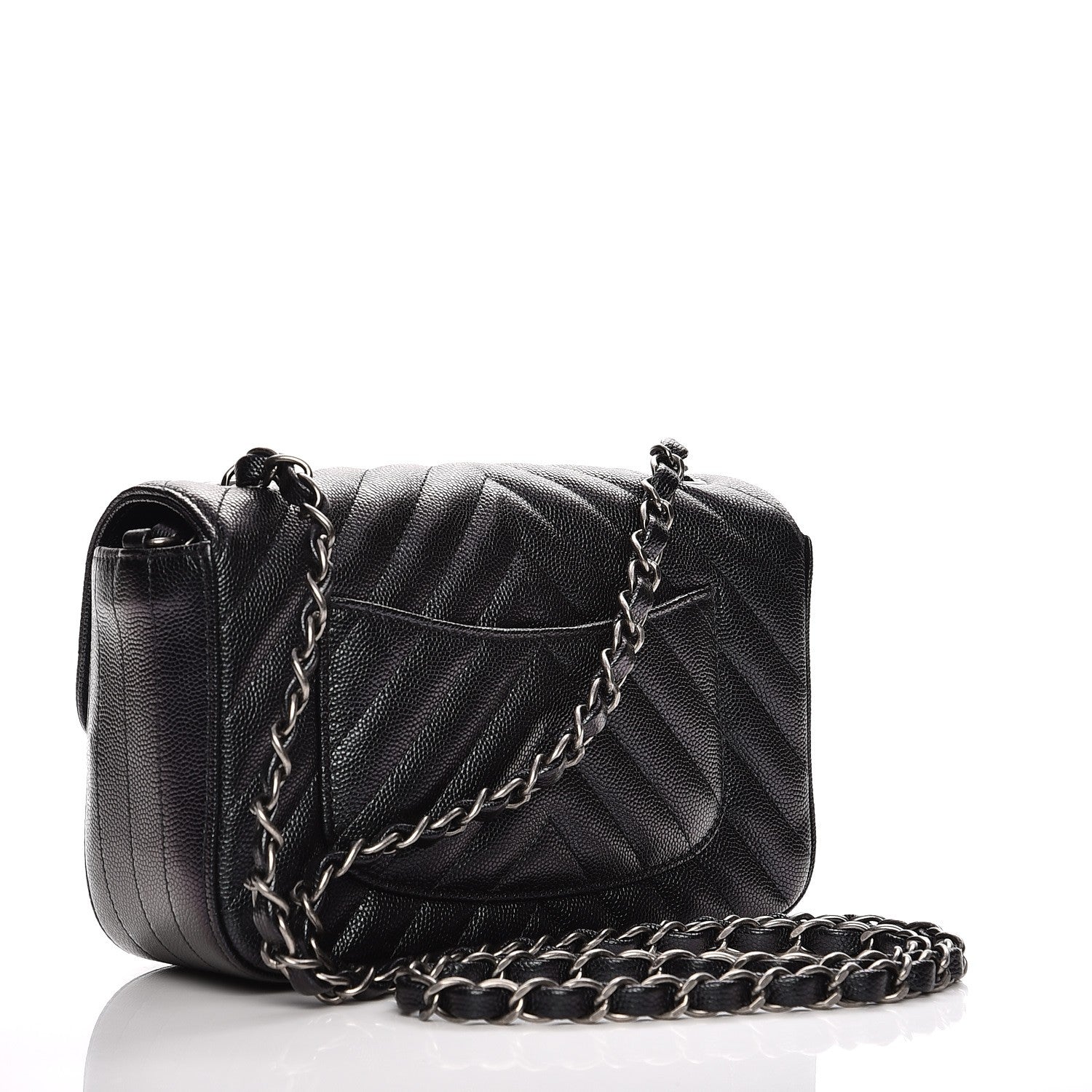 Chanel Metallic Caviar Chevron Quilted Mini Rectangular Flap Black 3 of 11