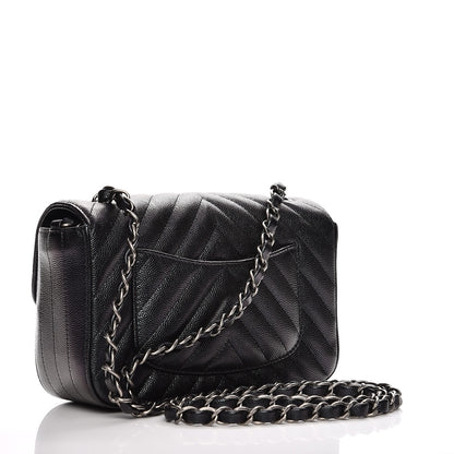 Chanel Metallic Caviar Chevron Quilted Mini Rectangular Flap Black 3 of 11