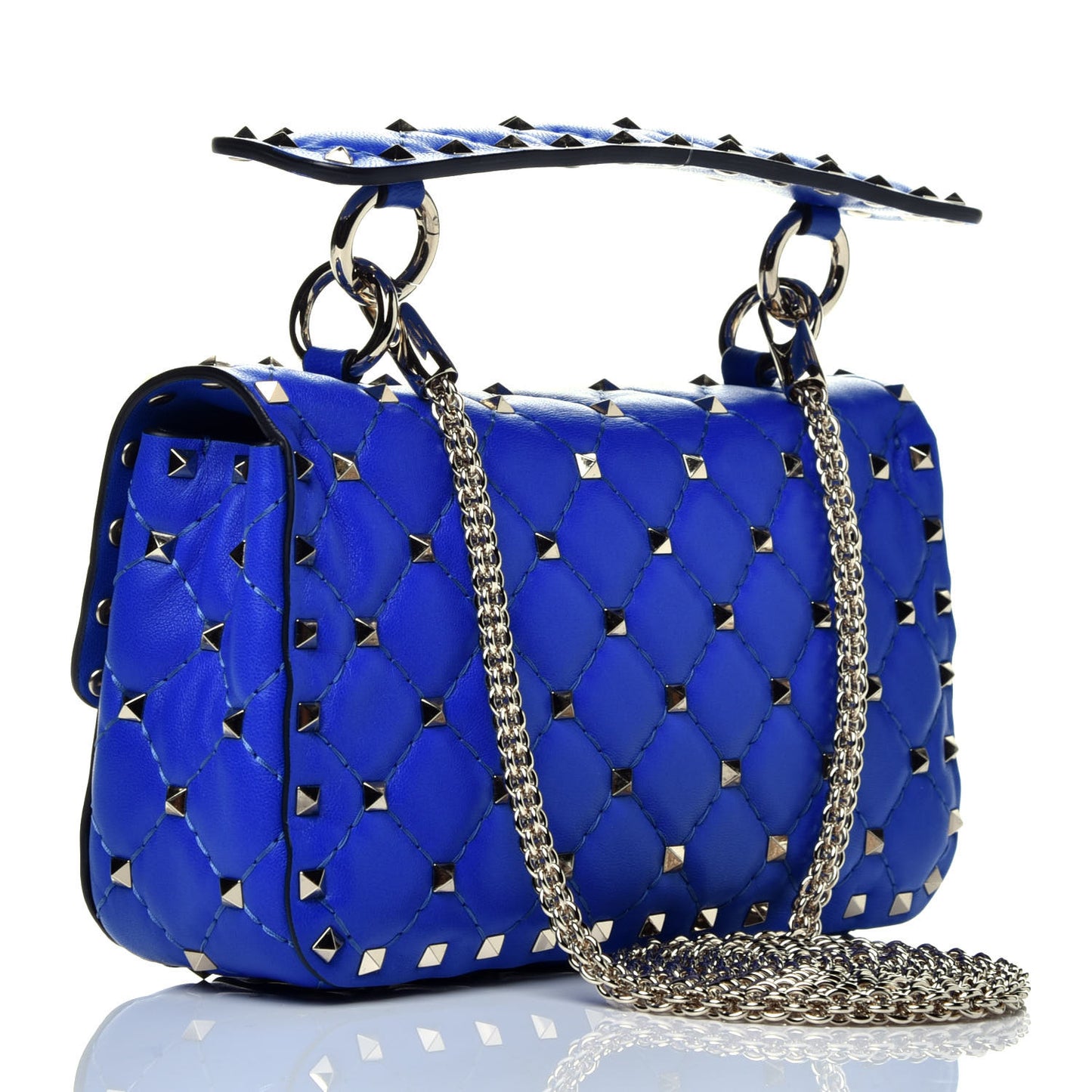 Nappa Small Rockstud Spike Shoulder Bag Acid Blue