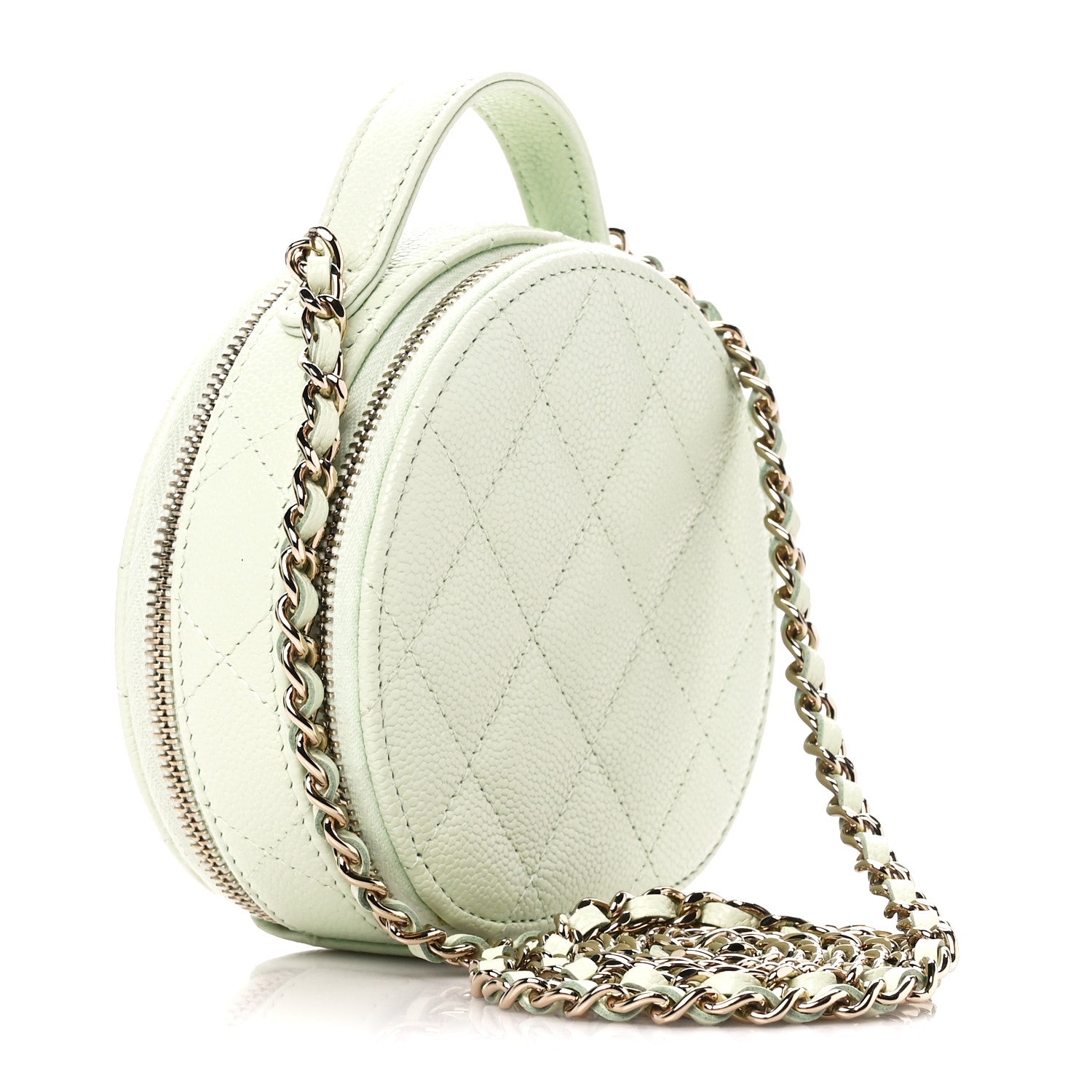 Chanel Caviar Quilted Round Handle With Care Vanity With Chain Mint 3 of 12