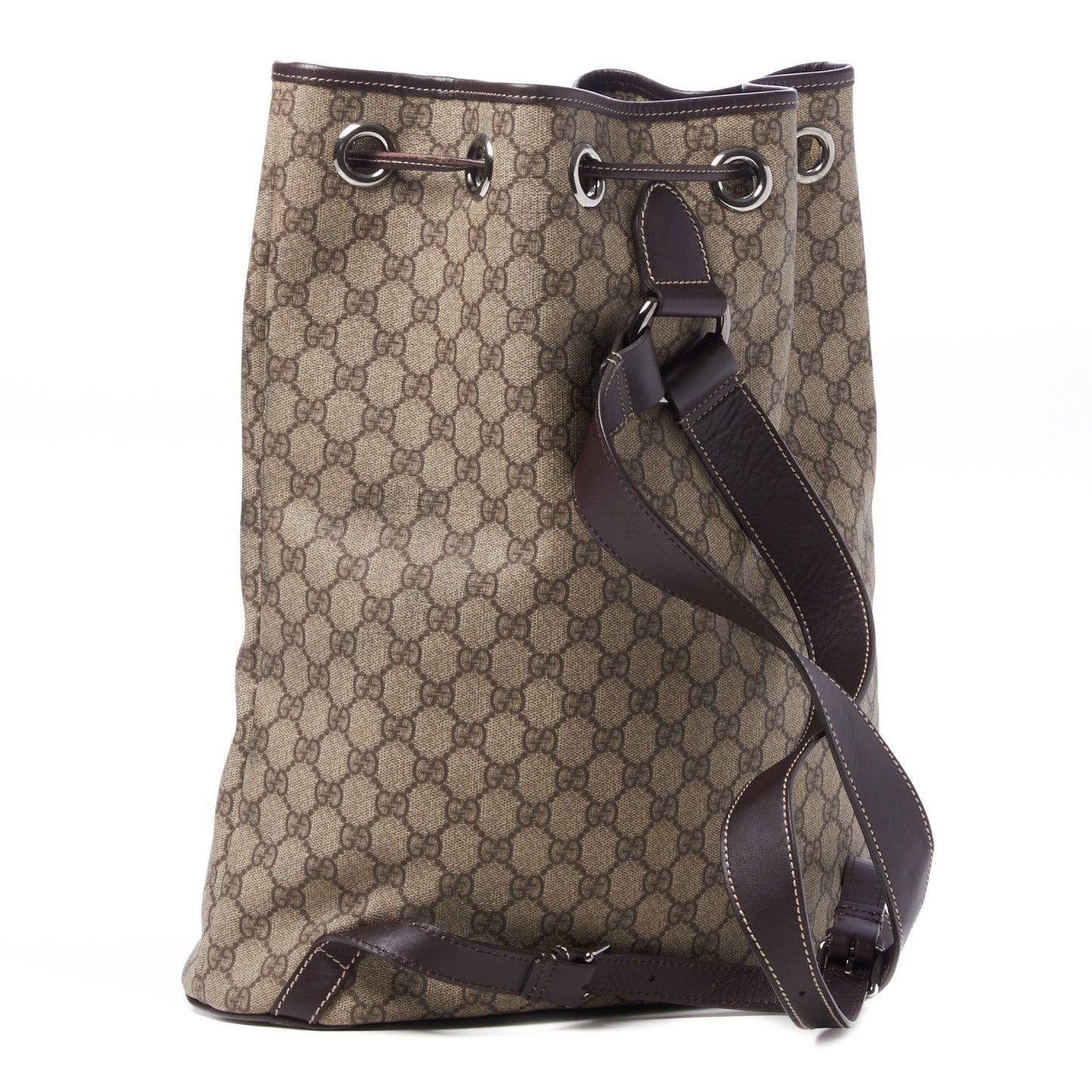 GG Supreme Monogram Drawstring Backpack Dark Brown