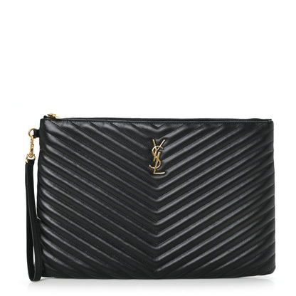 Saint Laurent Calfskin Matelasse Chevron Monogram Document Holder Black 1 of 7