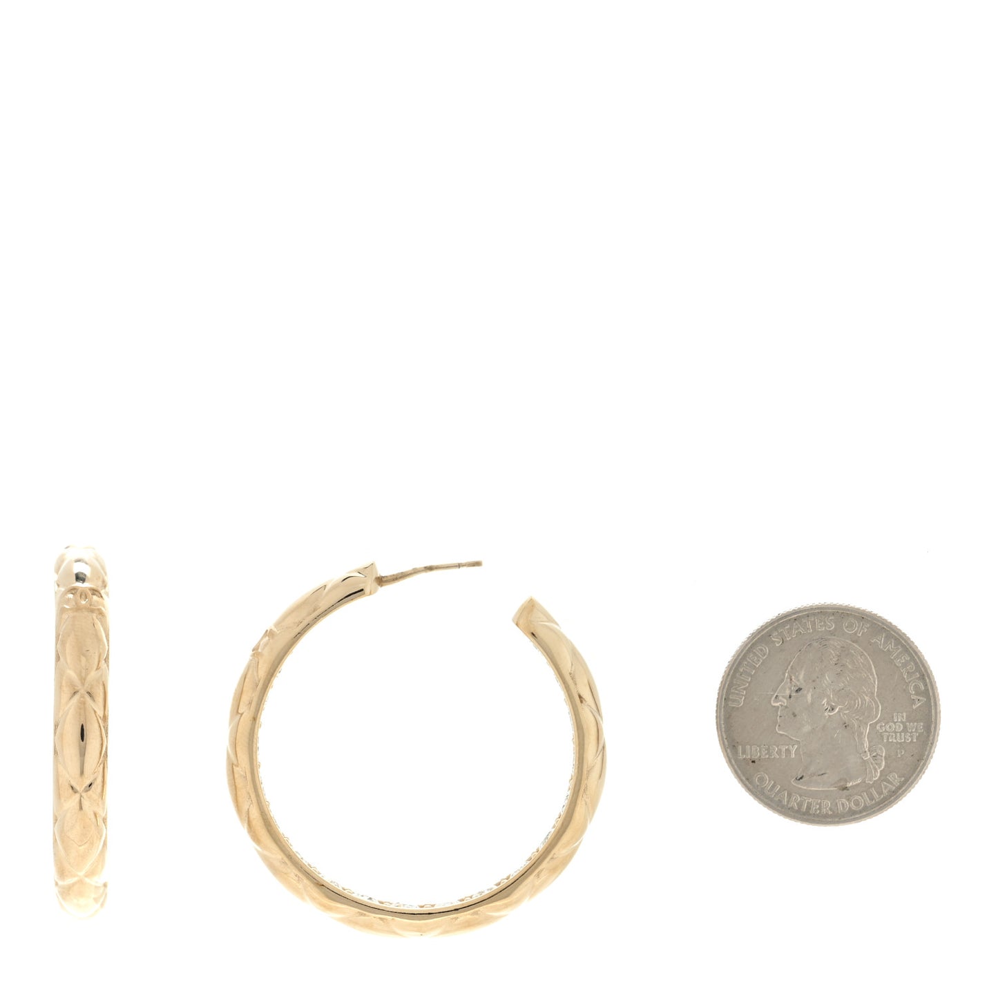 Crystal Quilted CC Hoop Earrings Gold