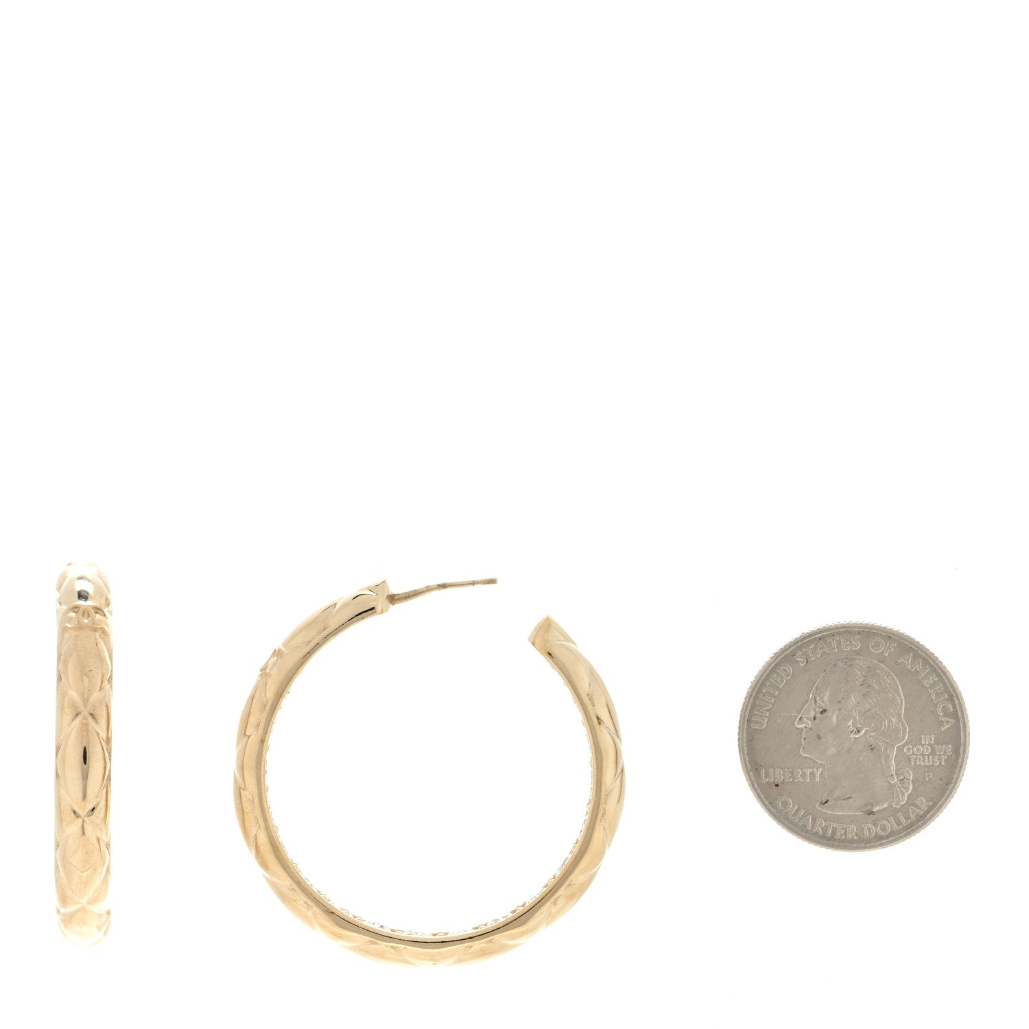 Chanel Crystal Quilted CC Hoop Earrings Gold 2 of 4