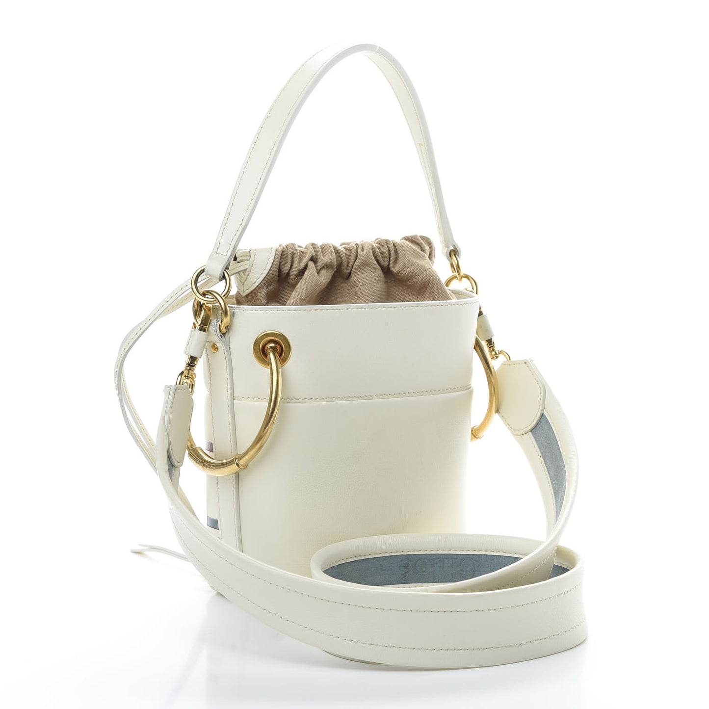 Calfskin Logo Mini Roy Bucket Bag Natural White