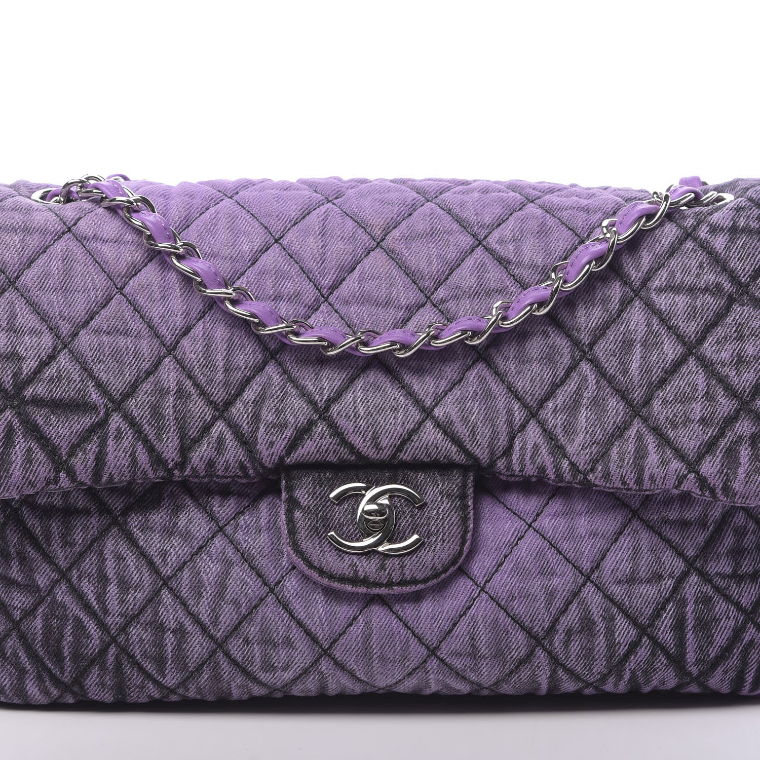 Chanel Denim Quilted Denimpression Flap Purple Black 10 of 10