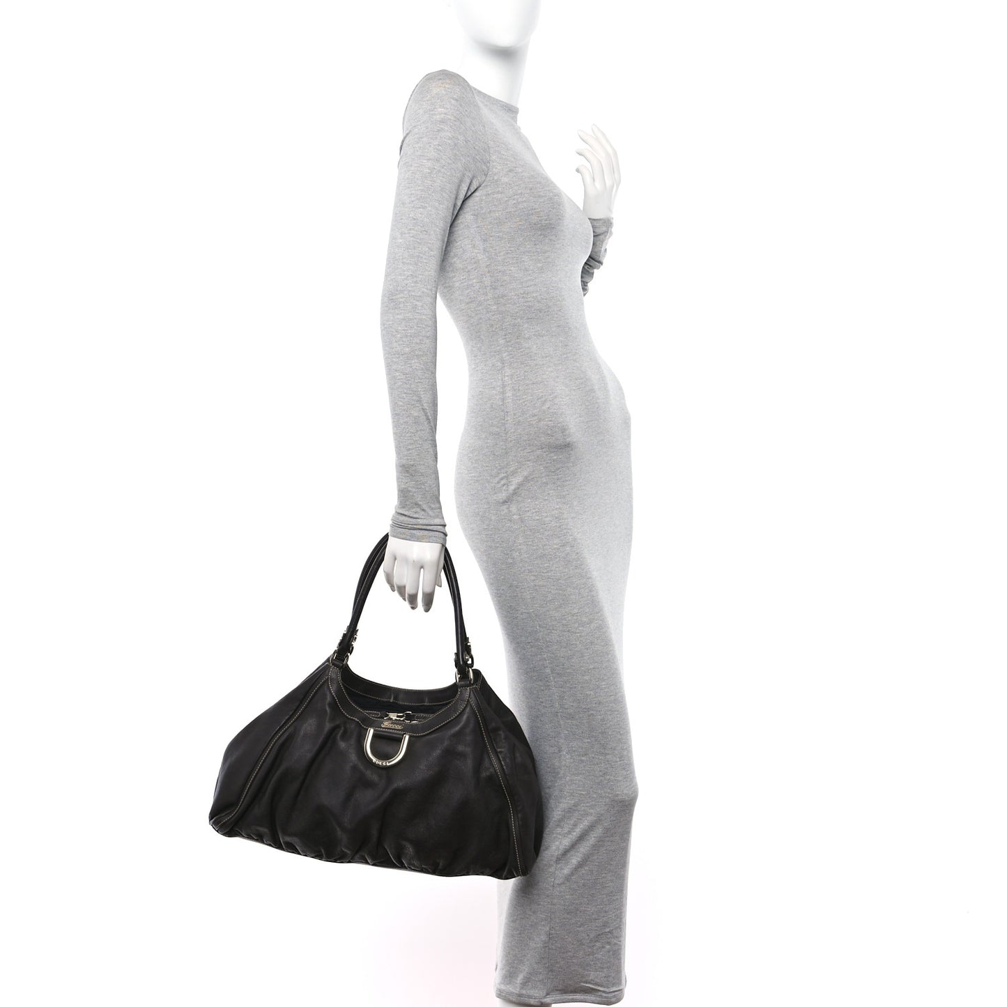 Calfskin Large D Gold Ring Shoulder Bag Chocolate