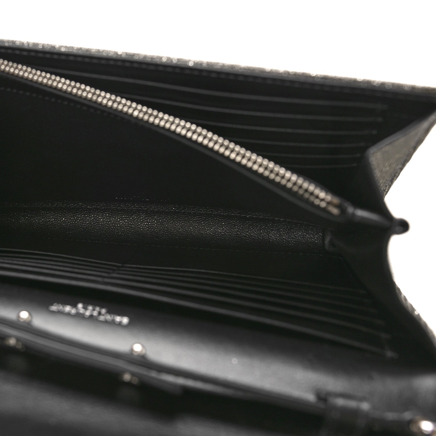 Saint Laurent Metallic Sparkle Fabric Monogram Chain Wallet Anthracite 5 of 9