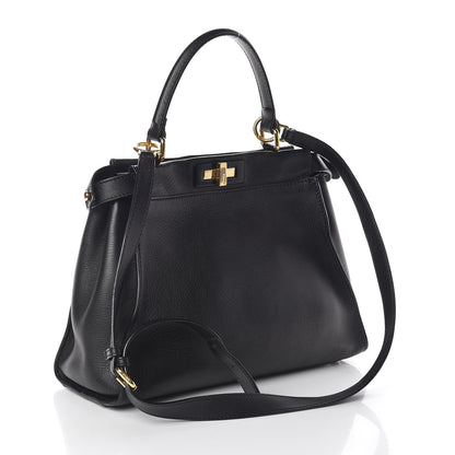 Fendi Vitello Seta Shiny Nappa Medium Peekaboo Iconic Satchel Black 2 of 11