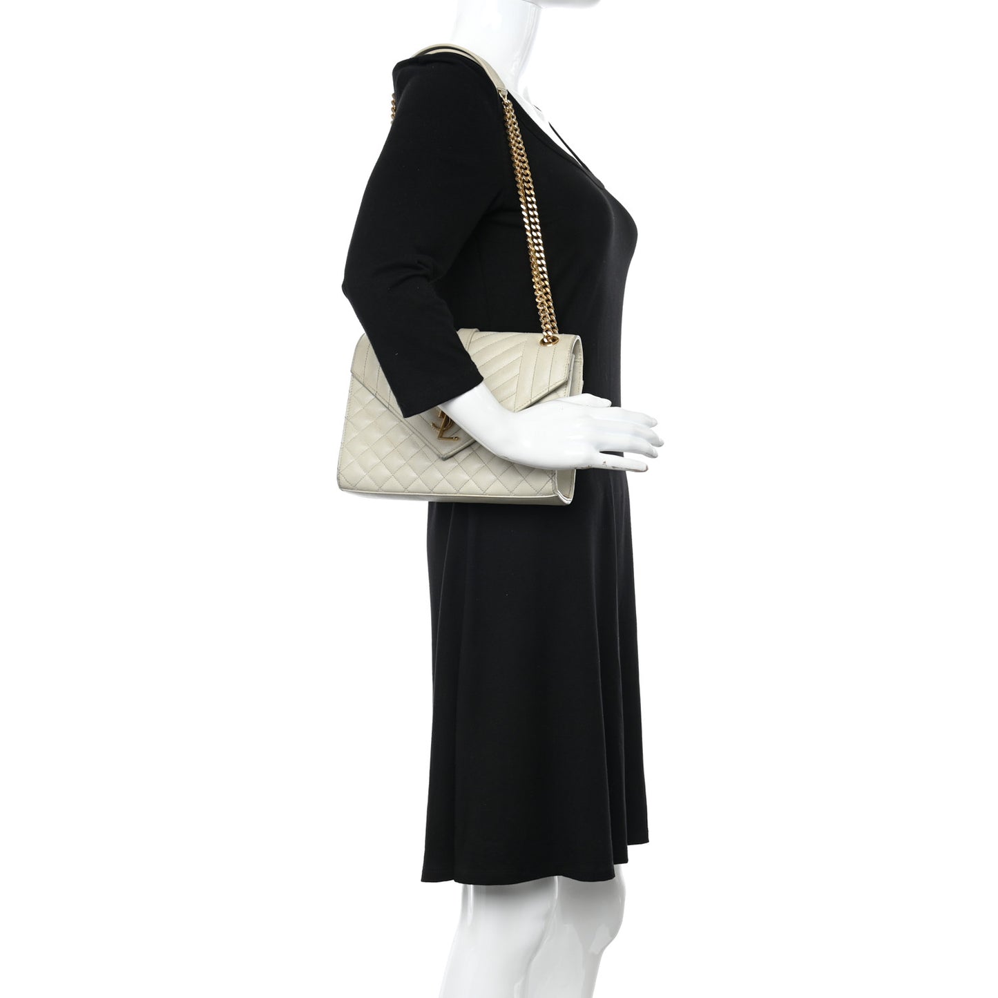 Grain De Poudre Textured Mixed Matelasse Triquilt Medium Monogram Satchel Crema Soft