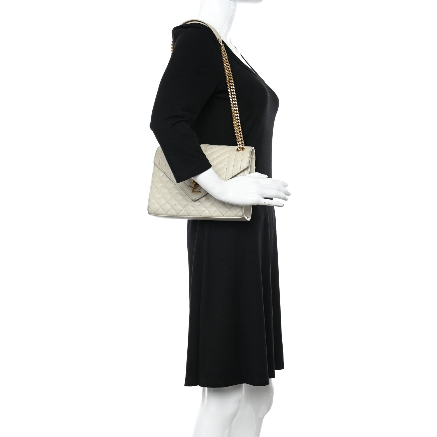 Saint Laurent Grain De Poudre Textured Mixed Matelasse Triquilt Medium Monogram Satchel Crema Soft 3 of 19