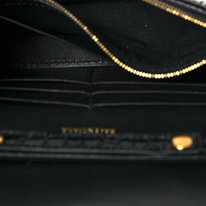 Balenciaga Shiny Calfskin Crocodile Embossed Hourglass Chain Bag Black 4 of 11