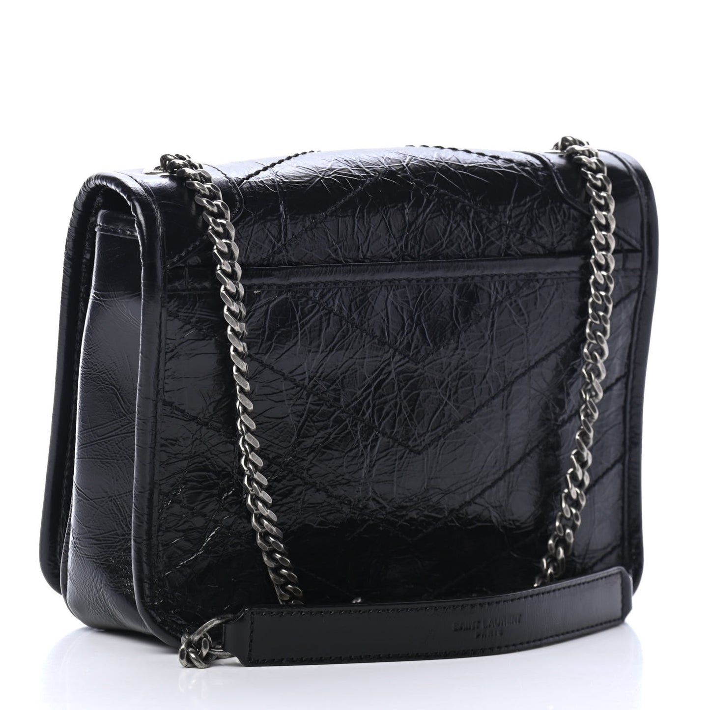 Crinkled Calfskin Matelasse Monogram Niki Chain Wallet Black